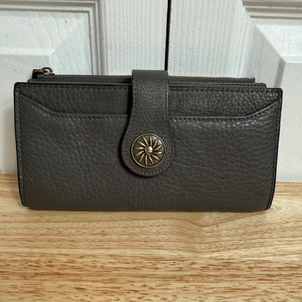 Travelambo Gray Genuine Leather‎ RFID Accordion Wallet Organizer Sunflower Snap